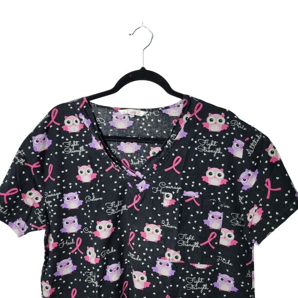 Scrubs Womens Sz L Black Owl Short Sleeve Scrubs Top - Picture 9 of 11